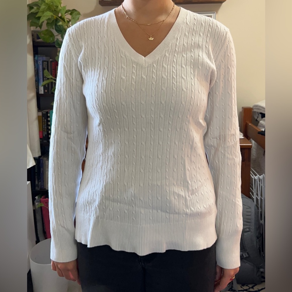 Eddie Bauer White Cableknit Sweater
